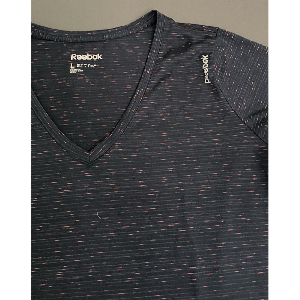 Reebok Athletic Shirt Womens Size Large Blue/ Pink Short Sleeve V-Neck SpeedWick - Picture 5 of 12